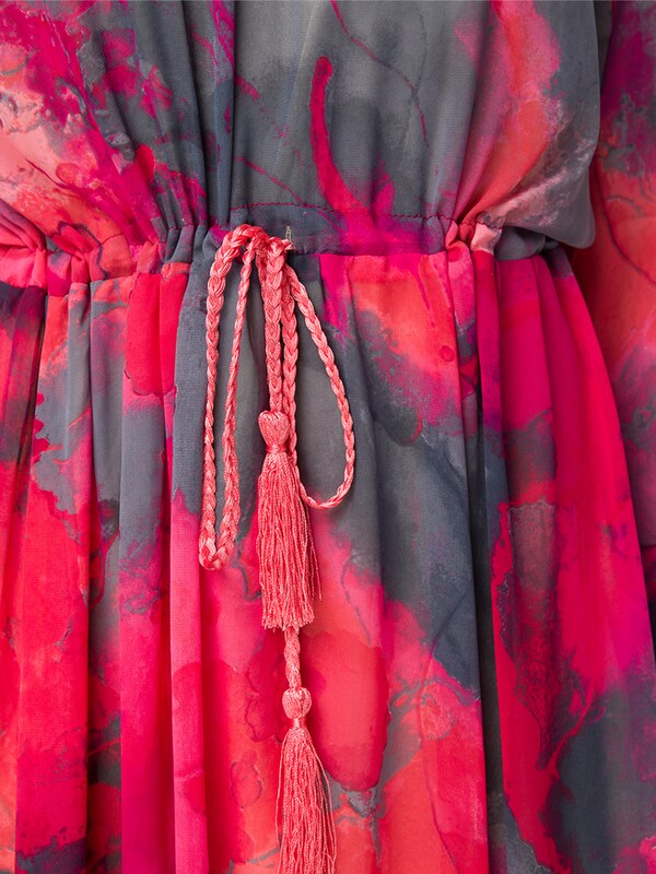 Chiffon Maxi Dress with Floral Pattern and High Neckline