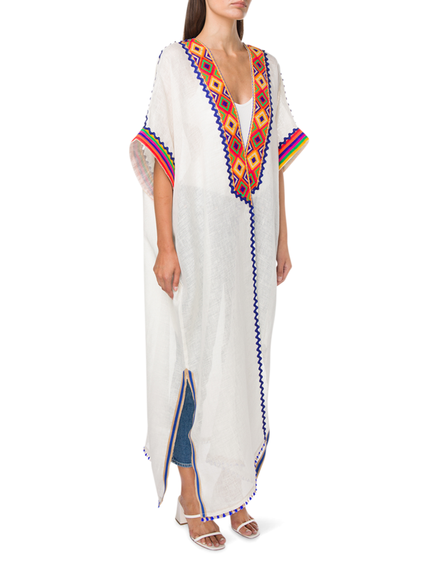 Mixed Kaftan with Colorful Embroidered Detailing