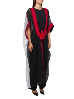Striped Kaftan with Sheer Paneling and Embroidered Edges