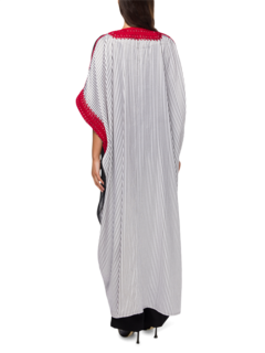 Striped Kaftan with Sheer Paneling and Embroidered Edges
