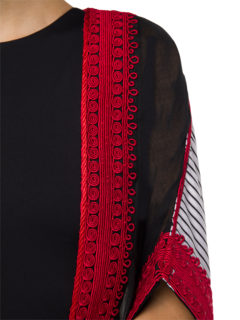 Striped Kaftan with Sheer Paneling and Embroidered Edges
