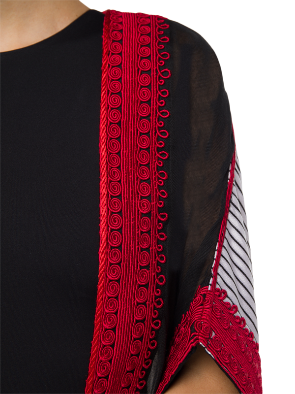 Striped Kaftan with Sheer Paneling and Embroidered Edges