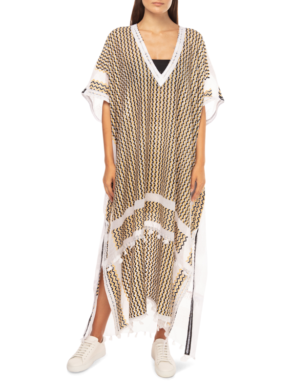 Poncho-Style Kaftan with Trimmed Edges