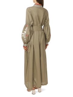 Embroidered Kaftan with Trimmed Edges and Matching Belt