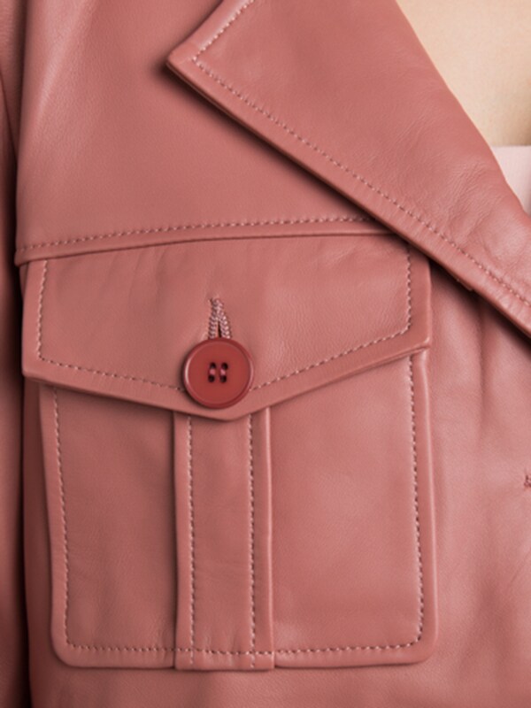 Pink Leather Jacket With Pockets