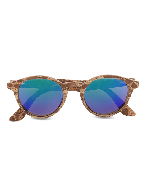 Marble-Effect Inka Cork Sunglasses with Blue Tinted Lenses