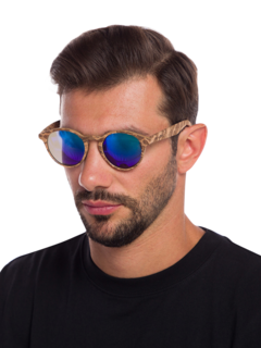 Marble-Effect Inka Cork Sunglasses with Blue Tinted Lenses