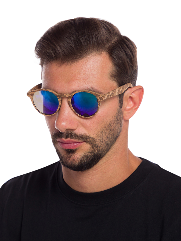 Marble-Effect Inka Cork Sunglasses with Blue Tinted Lenses