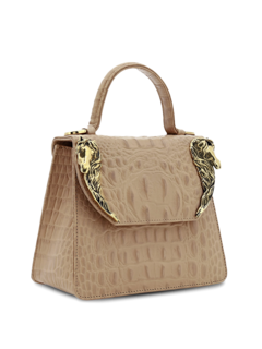 Croc Effect Structured Bag with Gold Horse Embellishment