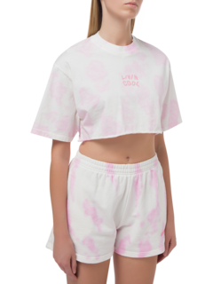 TIE DYE OVERSIZE CROP TEE LOGO PRINTED