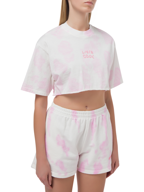 TIE DYE OVERSIZE CROP TEE LOGO PRINTED