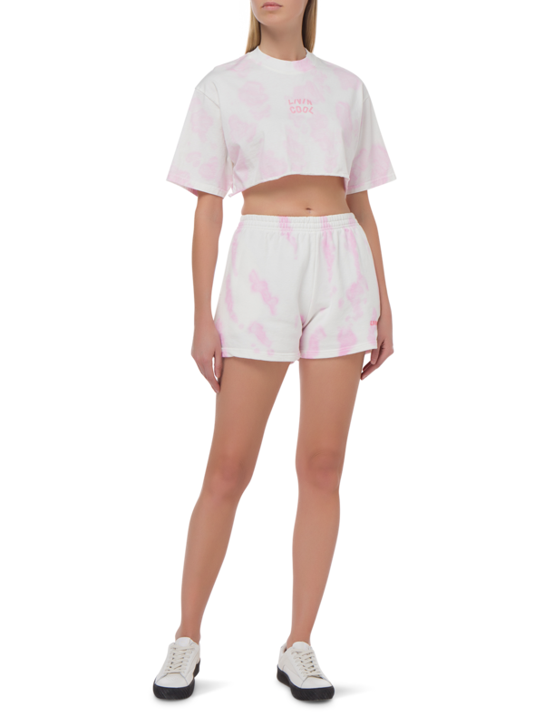 TIE DYE OVERSIZE CROP TEE LOGO PRINTED