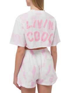 TIE DYE OVERSIZE CROP TEE LOGO PRINTED