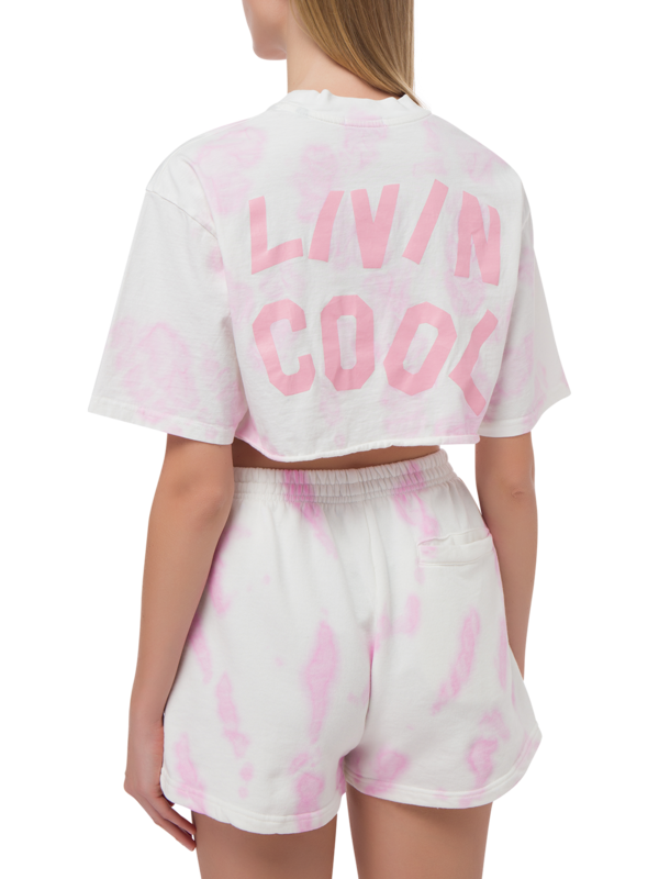 TIE DYE OVERSIZE CROP TEE LOGO PRINTED