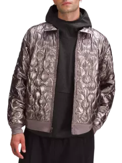 جاكيت بومبر لاب مبطن بلون معدني