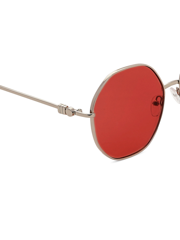 Silver Hexagonal Sunglasses with Peach Tinted Lenses