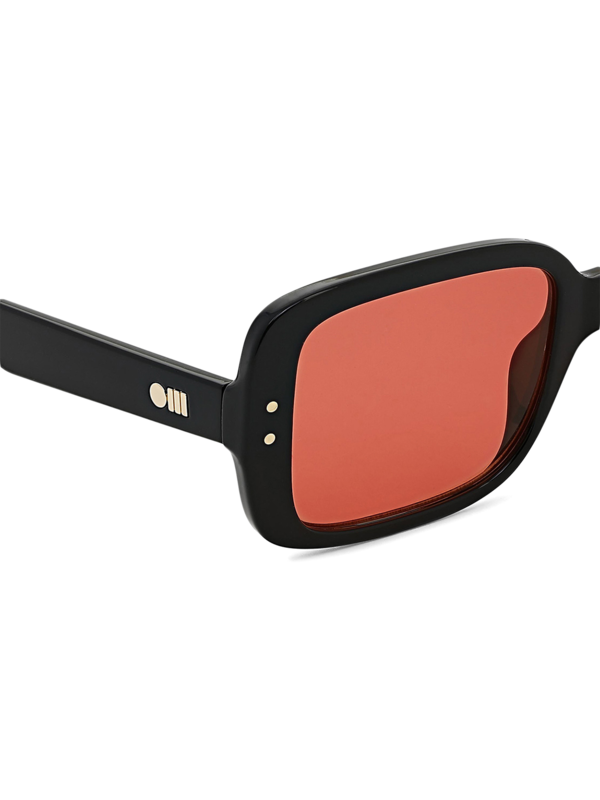 Thick-Rimmed Rectangle Sunglasses with Contrasting Peach Lenses