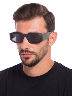 Black Grass Hexagonal Sunglasses with Grey Tinted Lenses