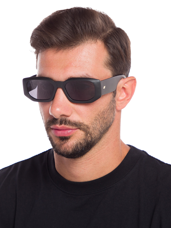 Black Grass Hexagonal Sunglasses with Grey Tinted Lenses
