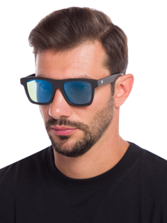 Thick-Rimmed Sunglasses with Light Blue Tinted Lenses