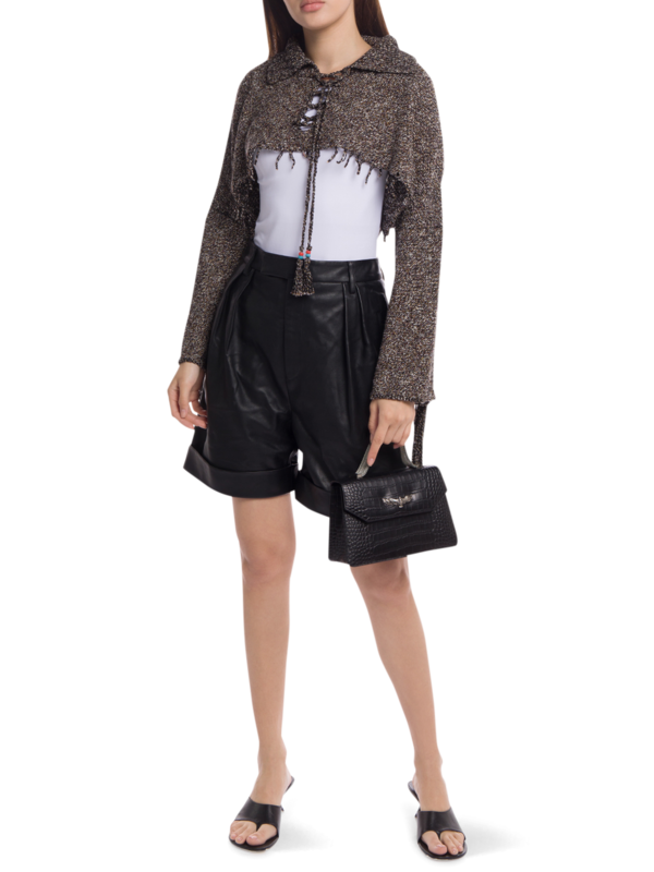 Crochet Cropped Jacket with Frayed Detailing