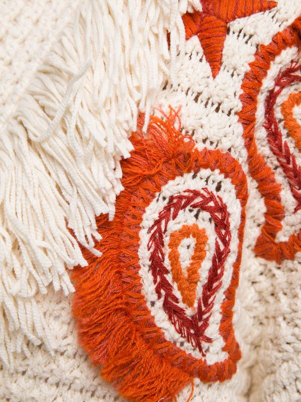 Oversized Knit Jacket with Frayed Paisley Pattern