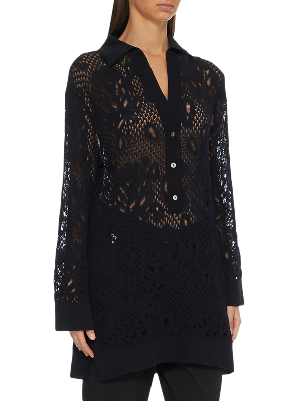 Black Lace Knit Long Top