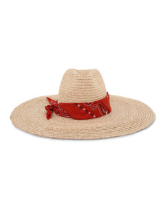 Beige Fedora With Red Bandana Strap