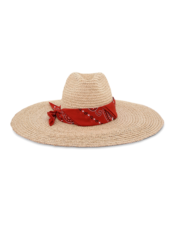 Beige Fedora With Red Bandana Strap