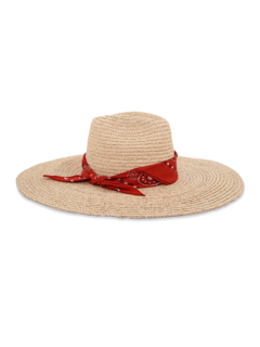 Beige Fedora With Red Bandana Strap