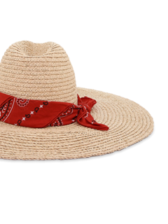 Beige Fedora With Red Bandana Strap