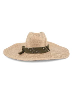 Beige Fedora With Green Bandana Strap