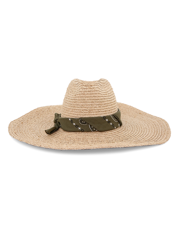 Beige Fedora With Green Bandana Strap