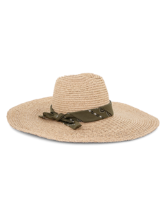 Beige Fedora With Green Bandana Strap