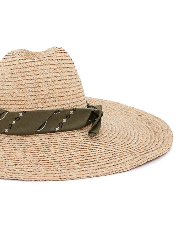 Beige Fedora With Green Bandana Strap