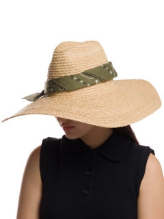 Beige Fedora With Green Bandana Strap