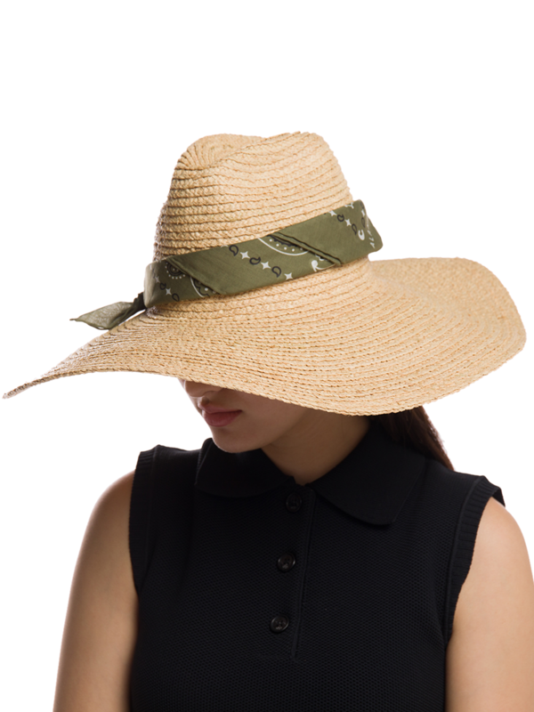 Beige Fedora With Green Bandana Strap