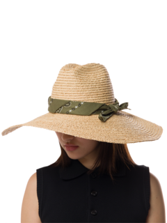 Beige Fedora With Green Bandana Strap