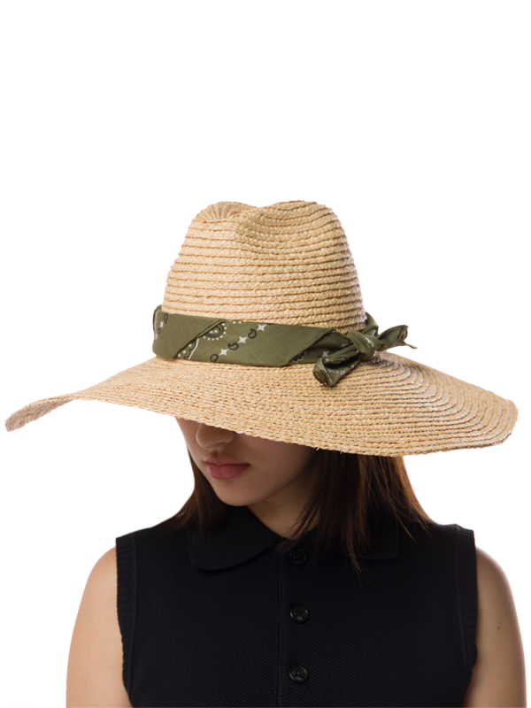 Beige Fedora With Green Bandana Strap