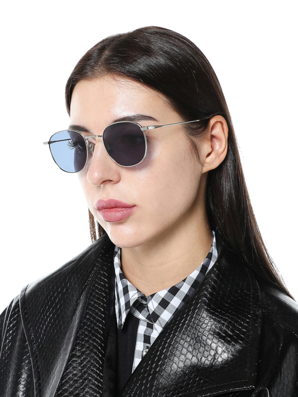 Metal Frame Splash Sunglasses With Blue Tinted Lenses