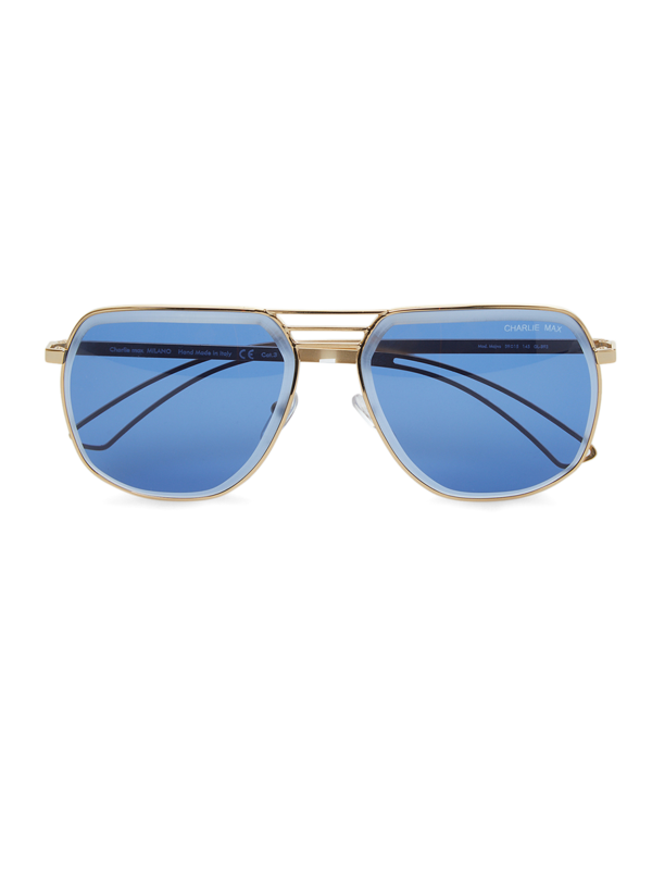 Gold/Blue Square Aviator Sunglasses