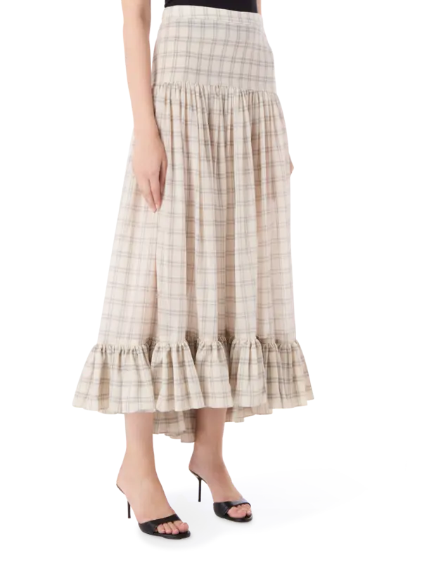 تنورة ماريا طويلة بطبقات من قماش الفوال بنقشة مربعات