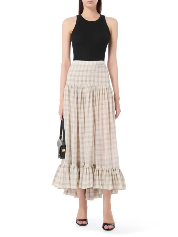 تنورة ماريا طويلة بطبقات من قماش الفوال بنقشة مربعات