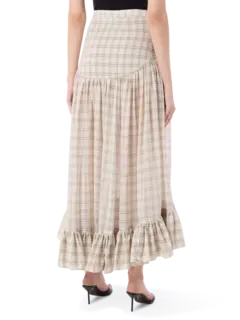 تنورة ماريا طويلة بطبقات من قماش الفوال بنقشة مربعات