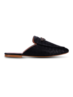 Woven Leather Mules with Eagle Plaque
