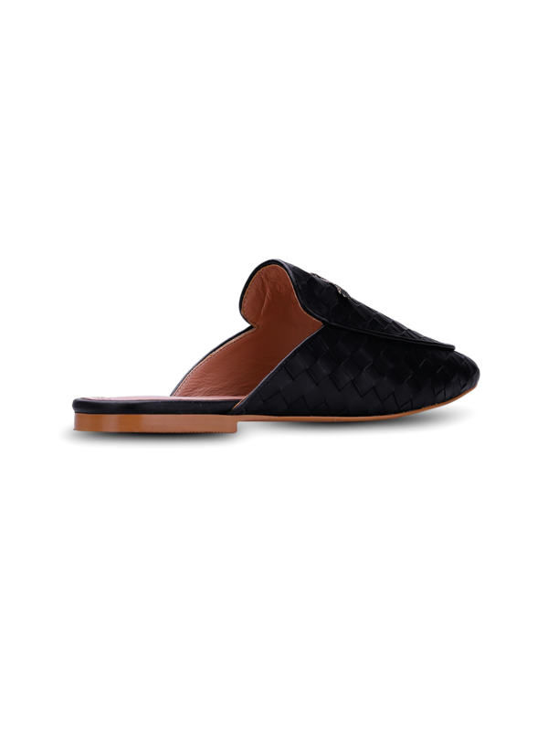 Woven Leather Mules with Eagle Plaque