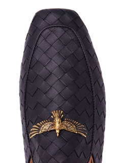 Woven Leather Mules with Eagle Plaque