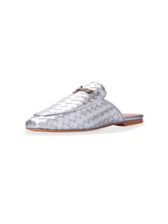 Croc Effect Silver Sandals with Block Heels and Eagle Plaque