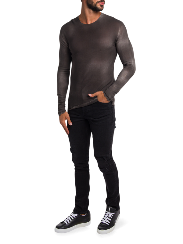 Dark Grey Knitted Sweatshirt With White Faded Dye
