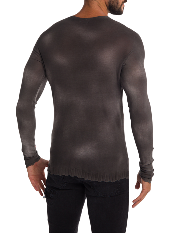 Dark Grey Knitted Sweatshirt With White Faded Dye